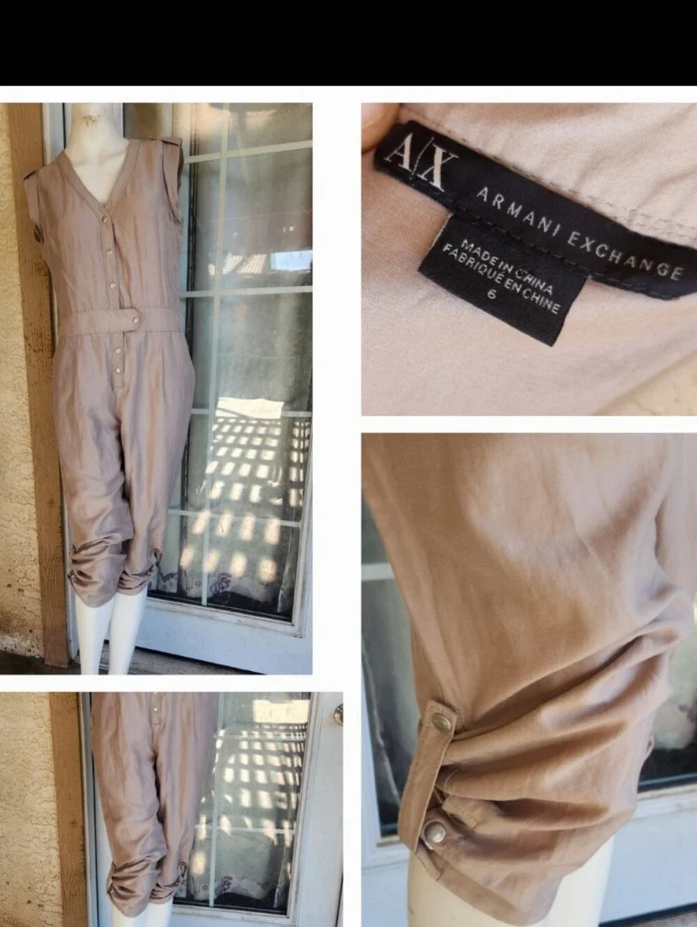 Armani Exchange Taupe Sleeveless Button-Front Jumpsuit - Picture 2 of 2
